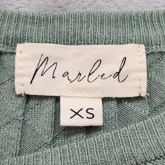 Marled Sweater Womens XS Green Crew Neck Half Sleeves Pullover Stretch Knit - Picture 3 of 8